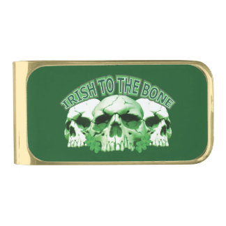 Irish to the Bone Skull Gold Finish Money Clip