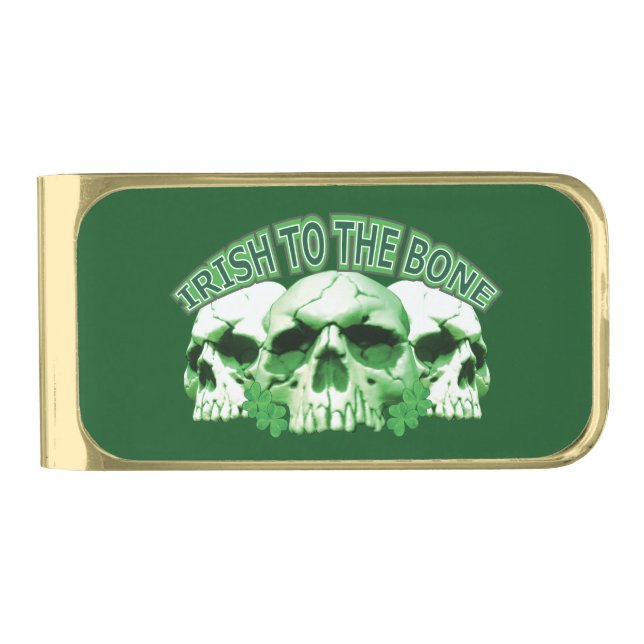 Irish to the Bone Skull Gold Finish Money Clip (Front)