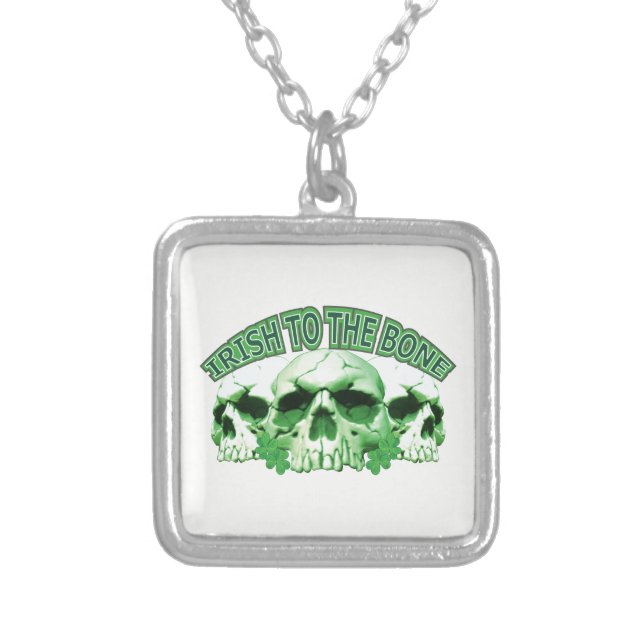 Irish to the Bone Skull Silver Plated Necklace (Front)
