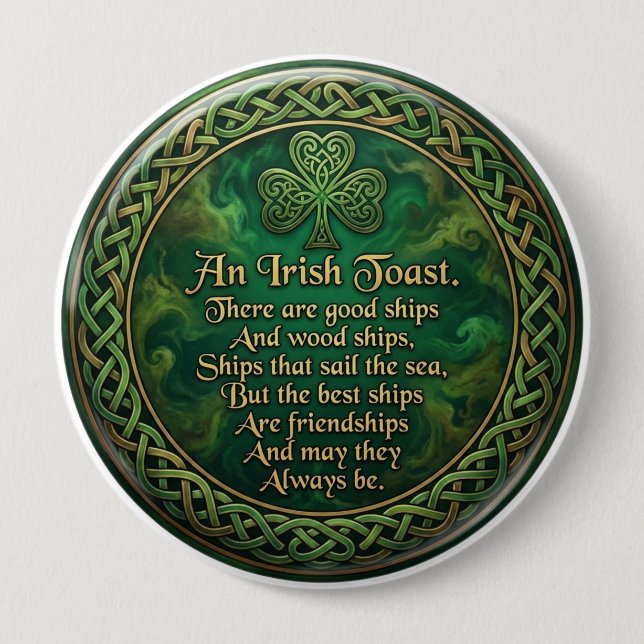 Irish Toast, Celtic Knot Pin, Friendship Gift, Button (Front)