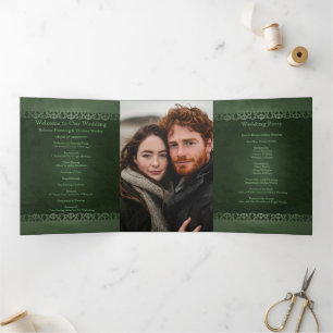 Irish Traditional Photo Celtic Cross Wedding Tri-Fold Program