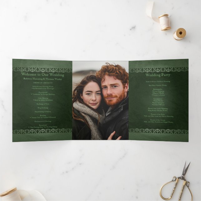 Irish Traditional Photo Celtic Cross Wedding Tri-Fold Program (Inside)