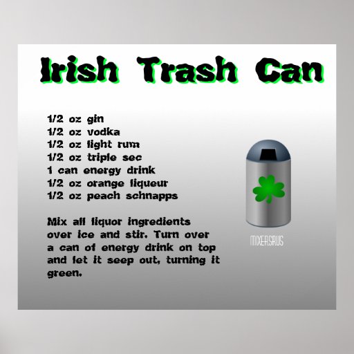 Irish Trash Can Drink Recipe Poster | Zazzle