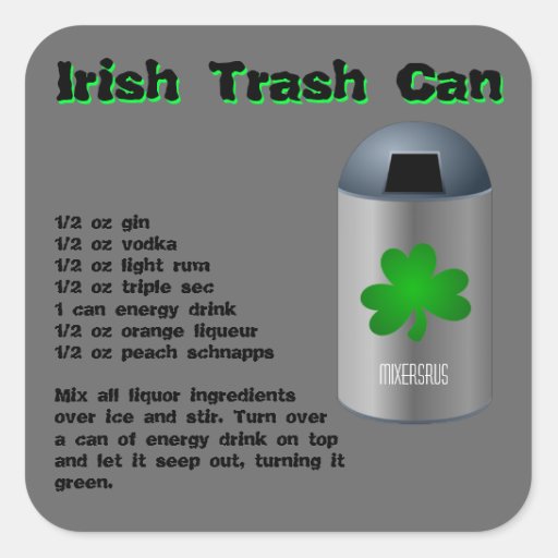 Irish Trash Can Drink Recipe Square Sticker | Zazzle