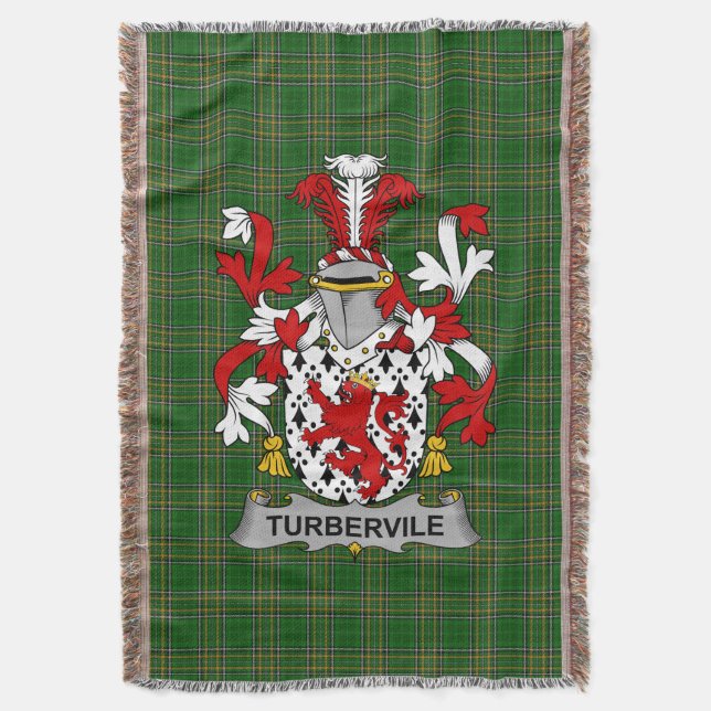  Irish Tubervile or Tuberville Coat of Arms Family Throw Blanket (Front Vertical)