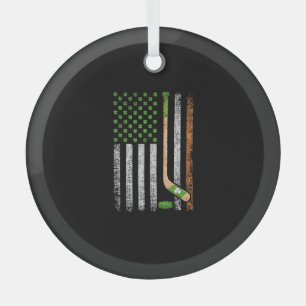 Irish USA Flag Leprechaun Lucky Hockey St. Patrick Glass Ornament