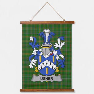 Irish Usher Coat of Arms Family Crest Hanging Tapestry