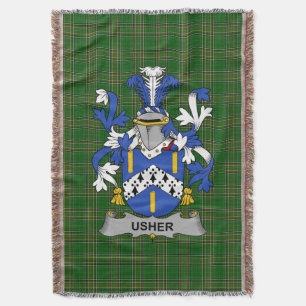  Irish Usher Coat of Arms Family Crest Ireland Throw Blanket