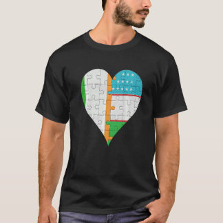 Irish Uzbekistani Flag Heart T-Shirt