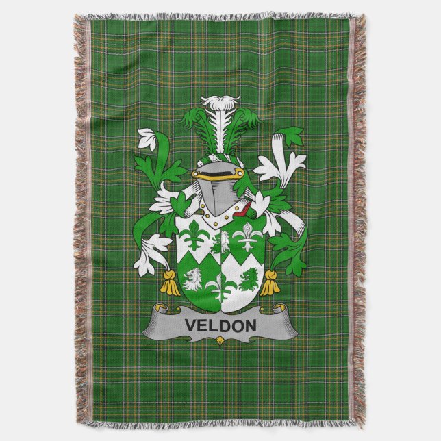  Irish Veldon Coat of Arms Family Crest Ireland Throw Blanket (Front Vertical)