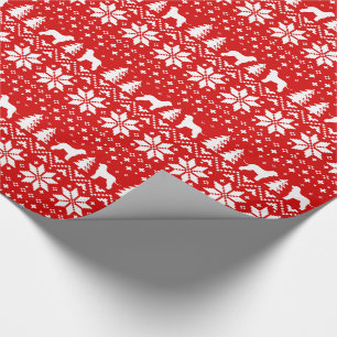 Irish Water Spaniel Dog Silhouettes Christmas Red Wrapping Paper