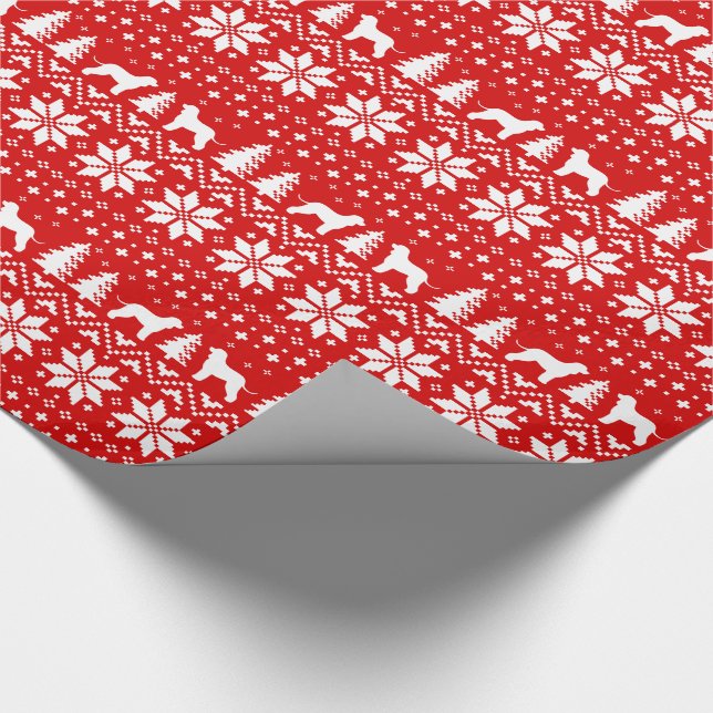 Irish Water Spaniel Dog Silhouettes Christmas Red Wrapping Paper (Corner)