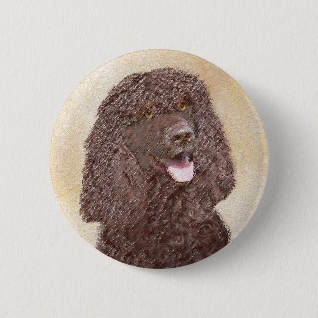 Irish Water Spaniel Painting - Original Dog Art Button (Front)