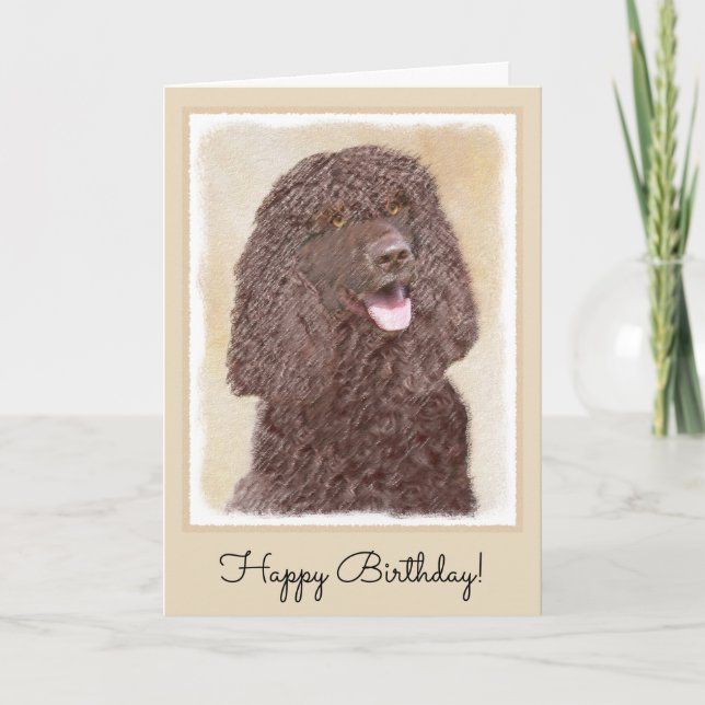 Irish Water Spaniel Painting - Original Dog Art Card (Front)