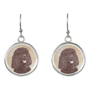 Irish Water Spaniel Painting - Original Dog Art Earrings