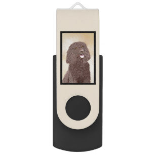 Irish Water Spaniel Painting - Original Dog Art Flash Drive