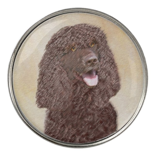 Irish Water Spaniel Painting - Original Dog Art Golf Ball Marker (Front)