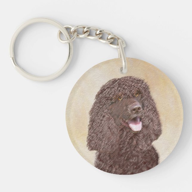 Irish Water Spaniel Painting - Original Dog Art Keychain (Front)