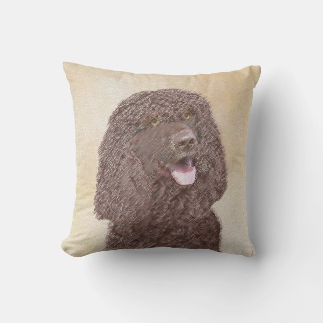 Irish Water Spaniel Painting - Original Dog Art Outdoor Pillow (Front)