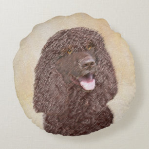 Irish Water Spaniel Painting - Original Dog Art Round Pillow