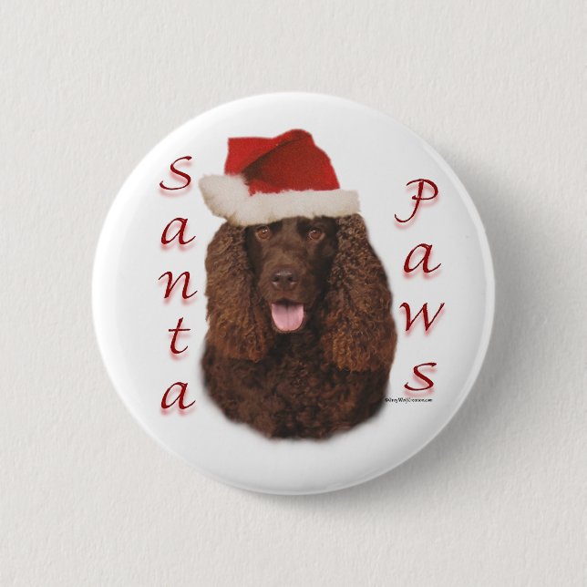 Irish Water Spaniel Santa Paws Pinback Button (Front)