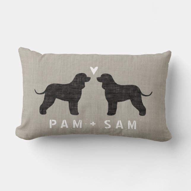 Irish Water Spaniel Silhouettes Love - Personalize Lumbar Pillow (Front)