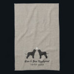 Irish Water Spaniel Silhouettes with Heart Kitchen Towel<br><div class="desc">Irish Water Spaniel Silhouettes with Heart and Customizable Text. Great for a thoughtful wedding shower gift.</div>