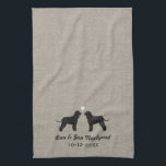 Irish Water Spaniel Silhouettes with Heart Kitchen Towel<br><div class="desc">Irish Water Spaniel Silhouettes with Heart and Customizable Text. Great for a thoughtful wedding shower gift.</div>
