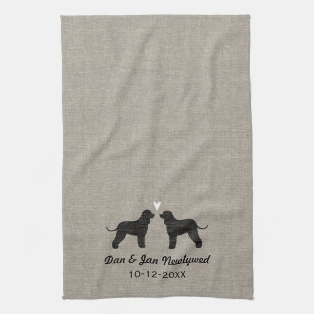 Irish Water Spaniel Silhouettes with Heart Kitchen Towel (Vertical)