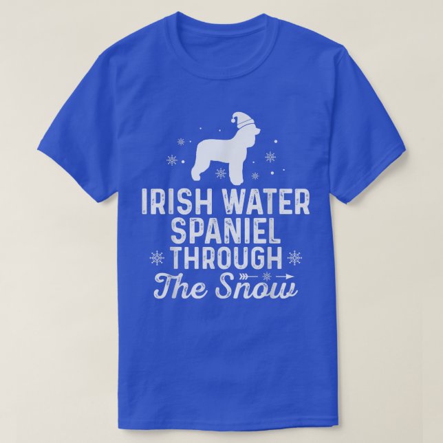 IRISH WATER SPANIEL through the snow Funny Christm T-Shirt (Design Front)