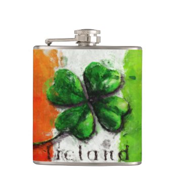 Irish Watercolor Ireland Clover/flag Hip Flask by steelmoment at Zazzle