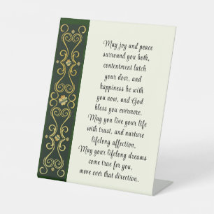 Irish Wedding Blessing Prayer Gold Green Design Pedestal Sign