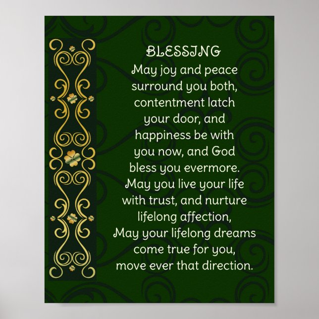Irish Wedding Blessing Prayer Gold Green Design Poster (Front)