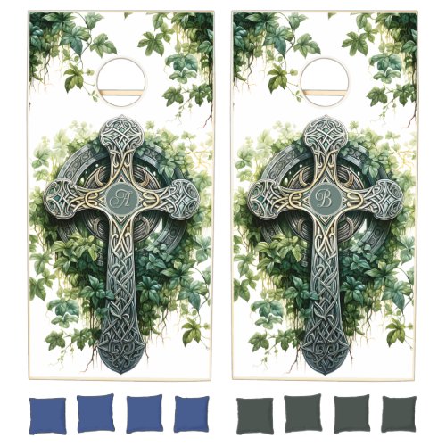 Irish Wedding Celtic Cross Monogram Cornhole Set