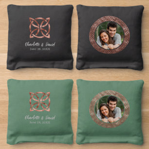 Irish Wedding Celtic Knot Bride Groom Photo Cornhole Bags