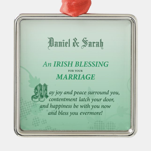 Irish Wedding Congratulations Blessing Metal Ornament (Front)