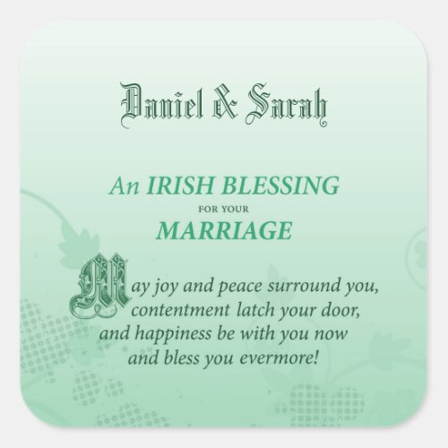 Irish Wedding Congratulations Blessing Square Sticker