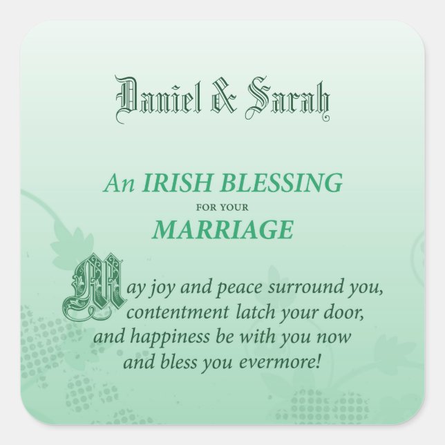 Irish Wedding Congratulations Blessing Square Sticker (Front)