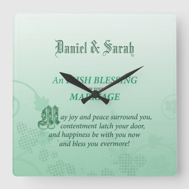 Irish Wedding Congratulations Blessing Square Wall Clock (Front)