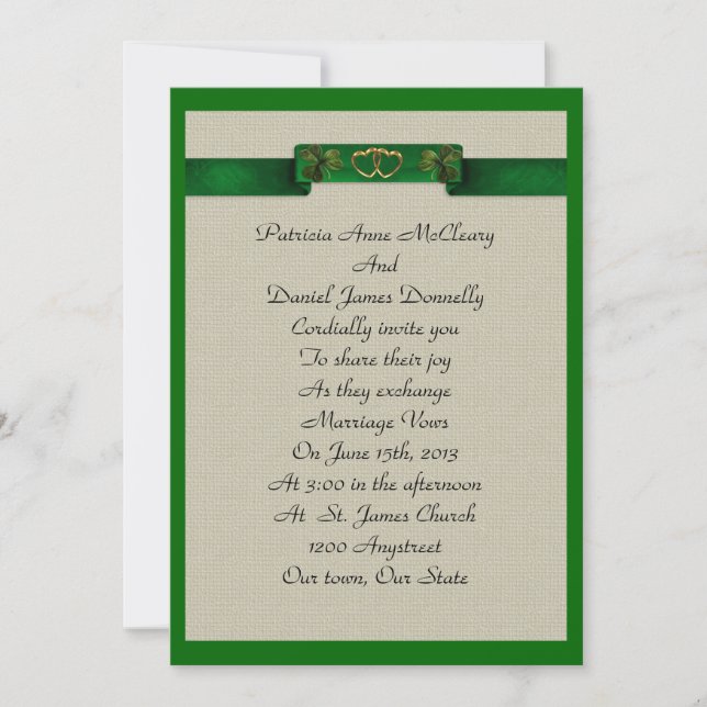 Irish wedding Invitation elegant shamrocks (Front)