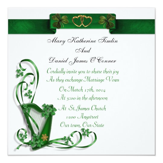 Irish Wedding Invitation Harp Shamrocks And Ribbon Zazzle Irish Wedding Invitation Harp Shamrocks And Ribbon