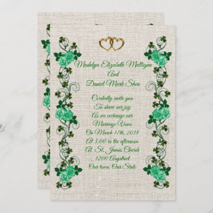 Irish Wedding invitation shamrocks and green roses