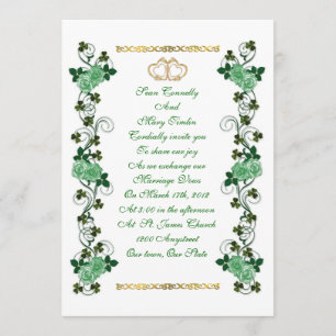 Irish Wedding invitation shamrocks and green roses