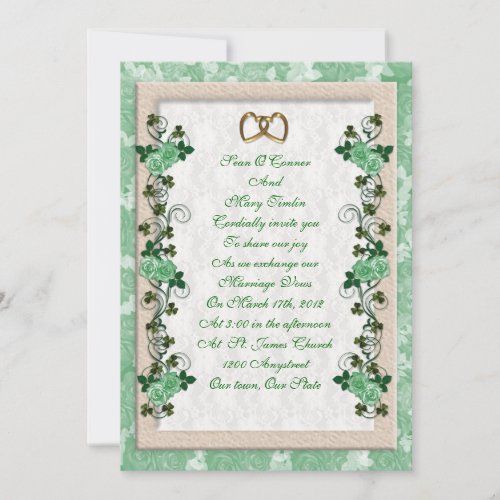 Irish Wedding invitation shamrocks and roses