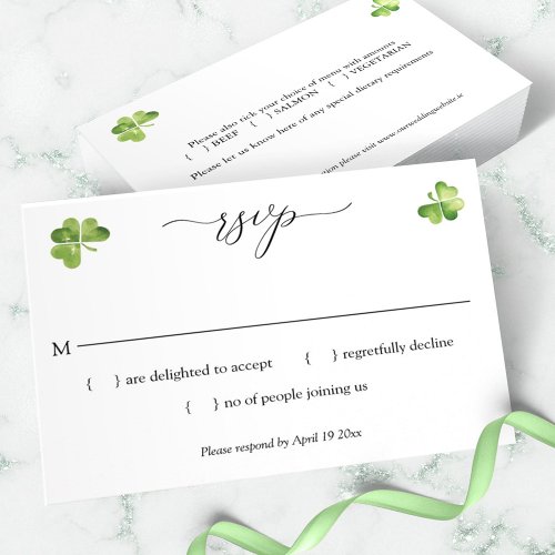 Irish wedding rsvp green shamrock enclosure card