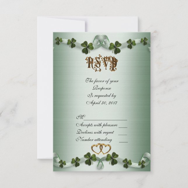 Irish wedding RSVP shamrocks (Front)