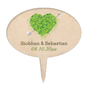 Irish Wedding Shamrock Heart Cake Topper