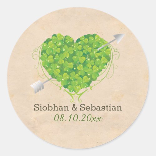 Irish Wedding Shamrock Heart Classic Round Sticker