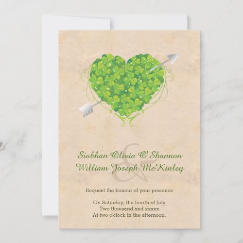 Irish Wedding Shamrock Heart Invitation