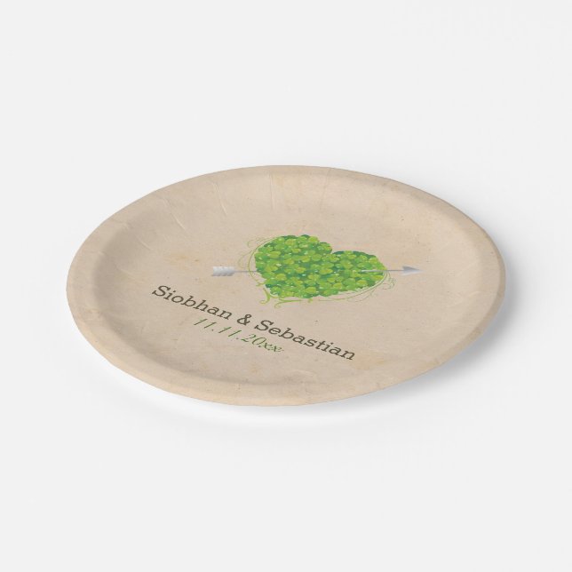 Irish Wedding Shamrock Heart Paper Plates (Angled)